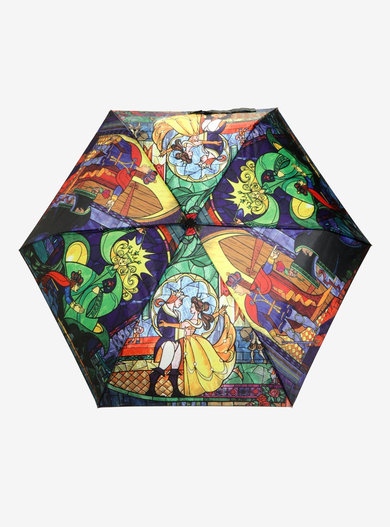Disney Beauty And The Beast Stained Glass Push Button Umbrella, , hi-res