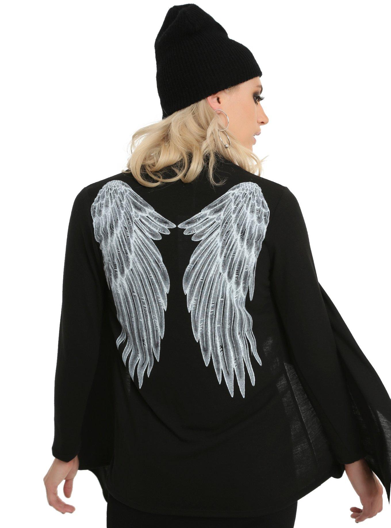 Black Angel Wing Girls Cardigan, BLACK, hi-res