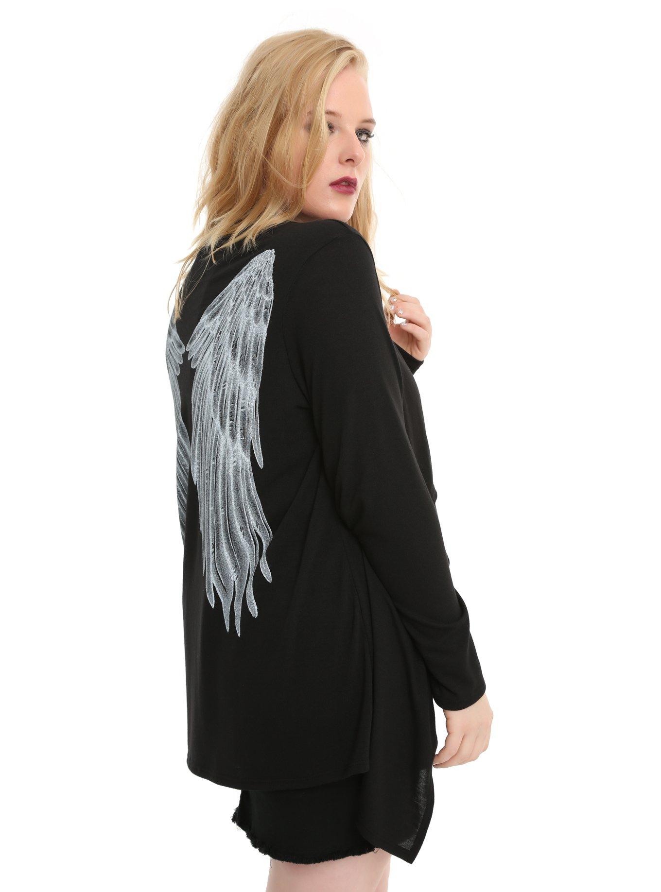 Black Angel Wing Girls Cardigan Plus Size, BLACK, hi-res
