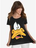 Looney Tunes Daffy Duck Face Womens Tee, BLACK, hi-res