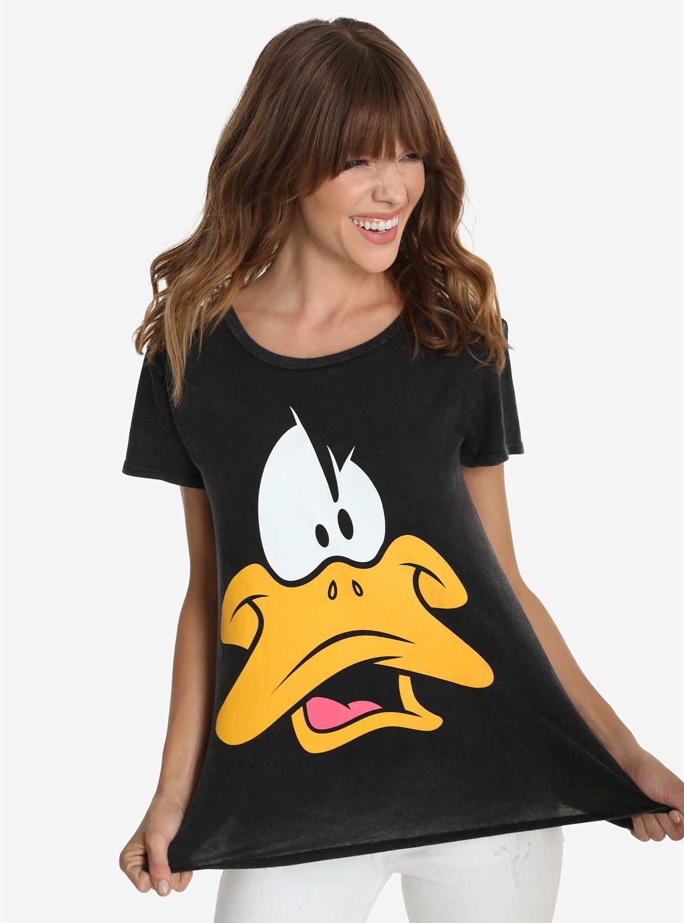 Looney Tunes Daffy Duck Face Womens Tee, BLACK, hi-res