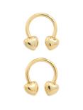 Steel Gold Plated Heart Circular Barbell 2 Pack, GOLD, hi-res