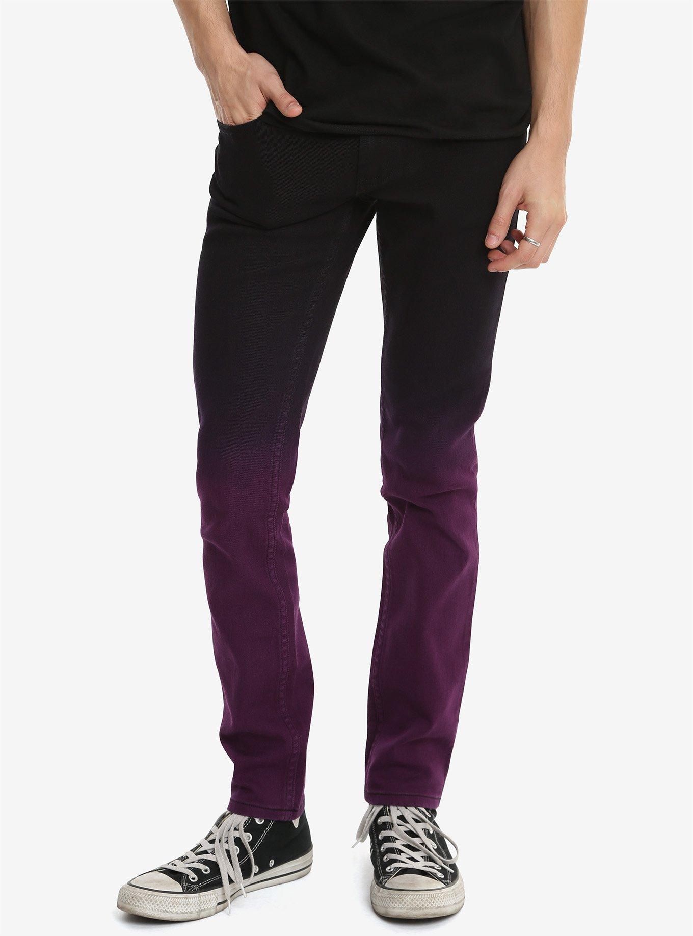 XXX RUDE Black & Purple Ombre Skinny Jeans, PURPLE, hi-res