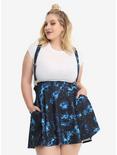 Galaxy Print Suspender Skirt Plus Size, BLACK, hi-res