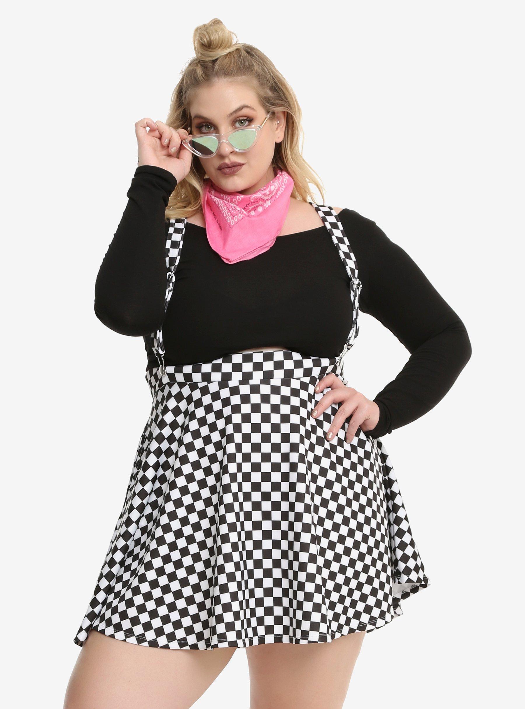 Black & White Checkered Suspender Skirt Plus Size | Hot Topic