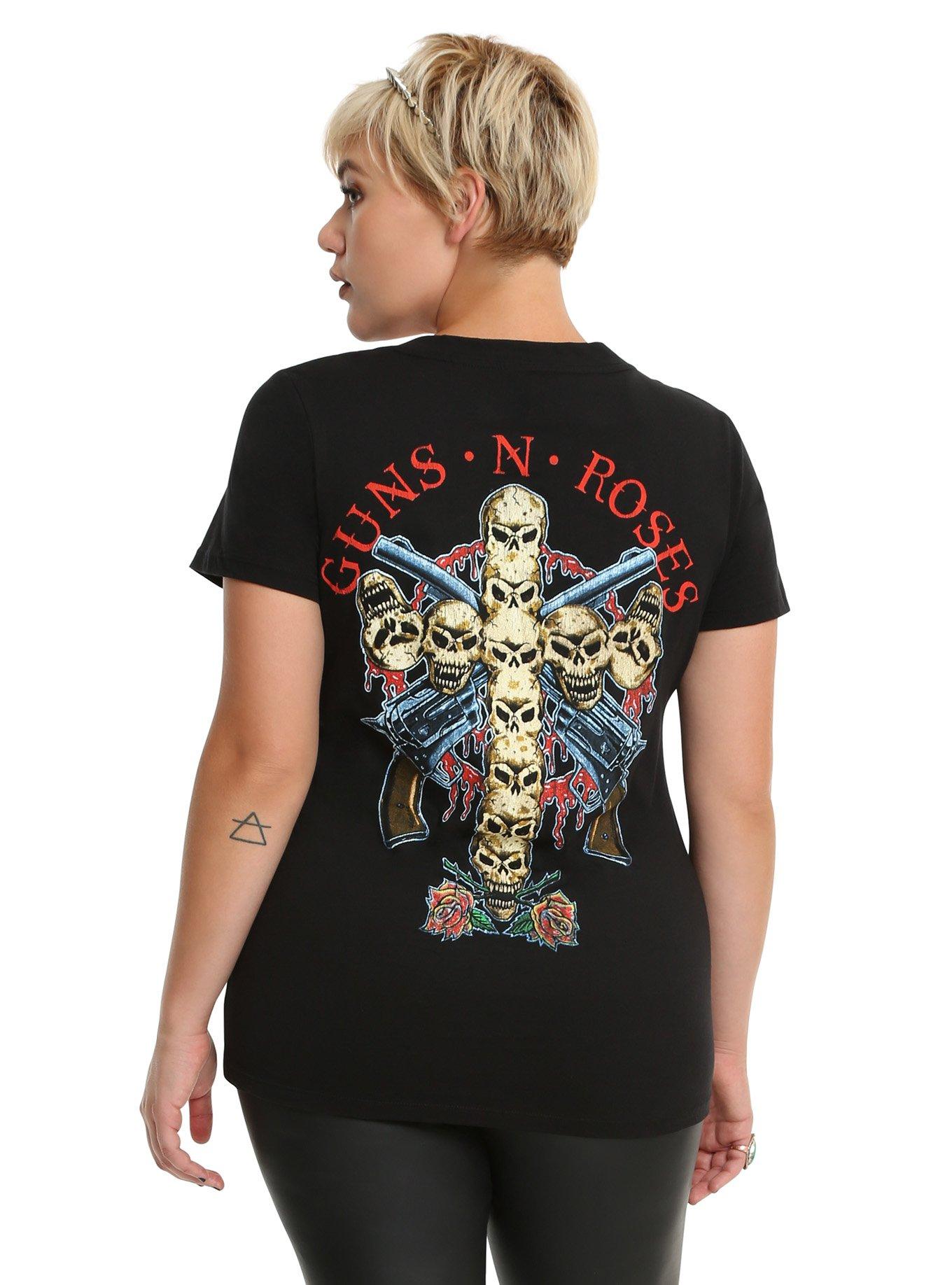 Guns N' Roses Skull Cross Girls T-Shirt Plus Size, BLACK, hi-res