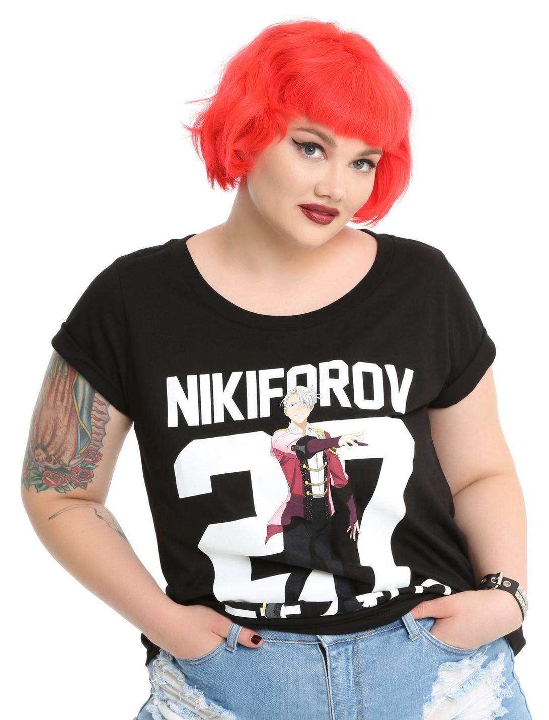 Yuri!!! On Ice Nikiforov 27 Victor Girls T-Shirt Plus Size, BLACK, hi-res