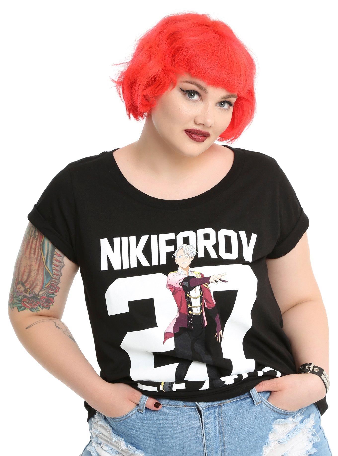 Yuri!!! On Ice Nikiforov 27 Victor Girls T-Shirt Plus Size, BLACK, hi-res