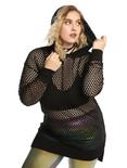 Black Fishnet Girls Tunic Hoodie Plus Size, BLACK, hi-res