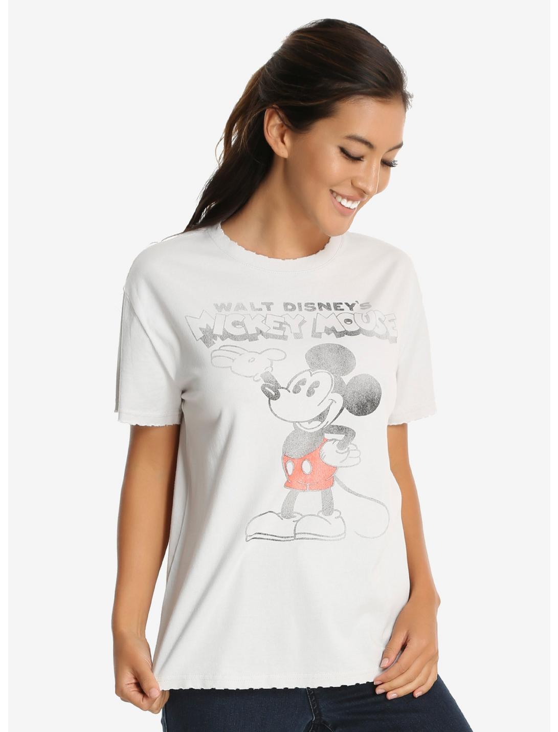 Disney Mickey Mouse Womens Distressed Tee, WHITE, hi-res