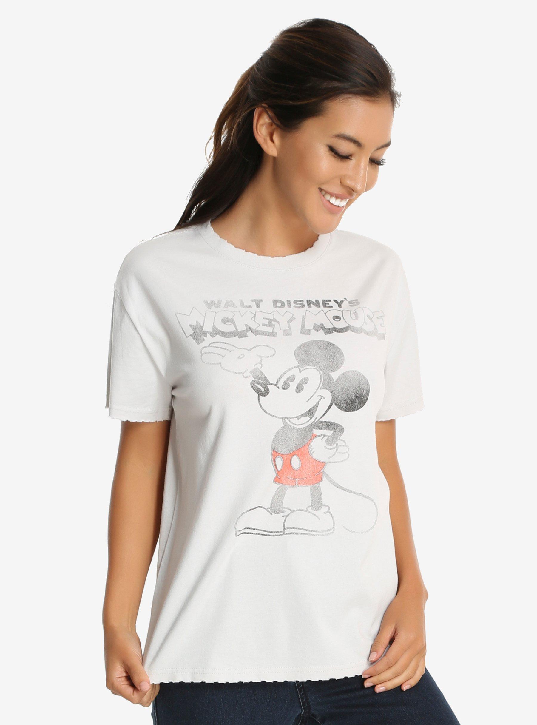 Disney Mickey Mouse Womens Distressed Tee, WHITE, hi-res
