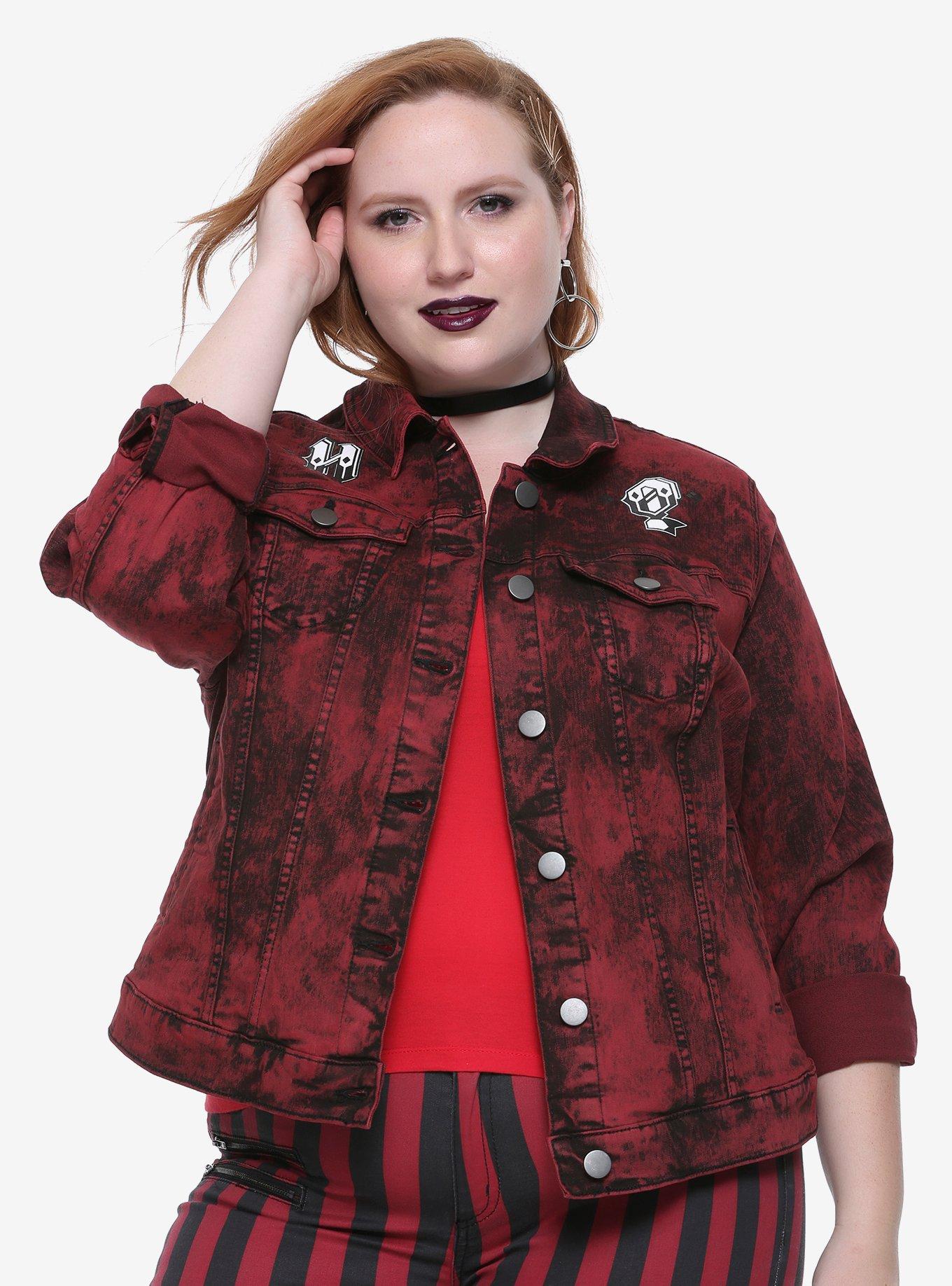 DC Comics Harley Quinn Red Overdye Girls Denim Jacket Plus Size, RED, hi-res