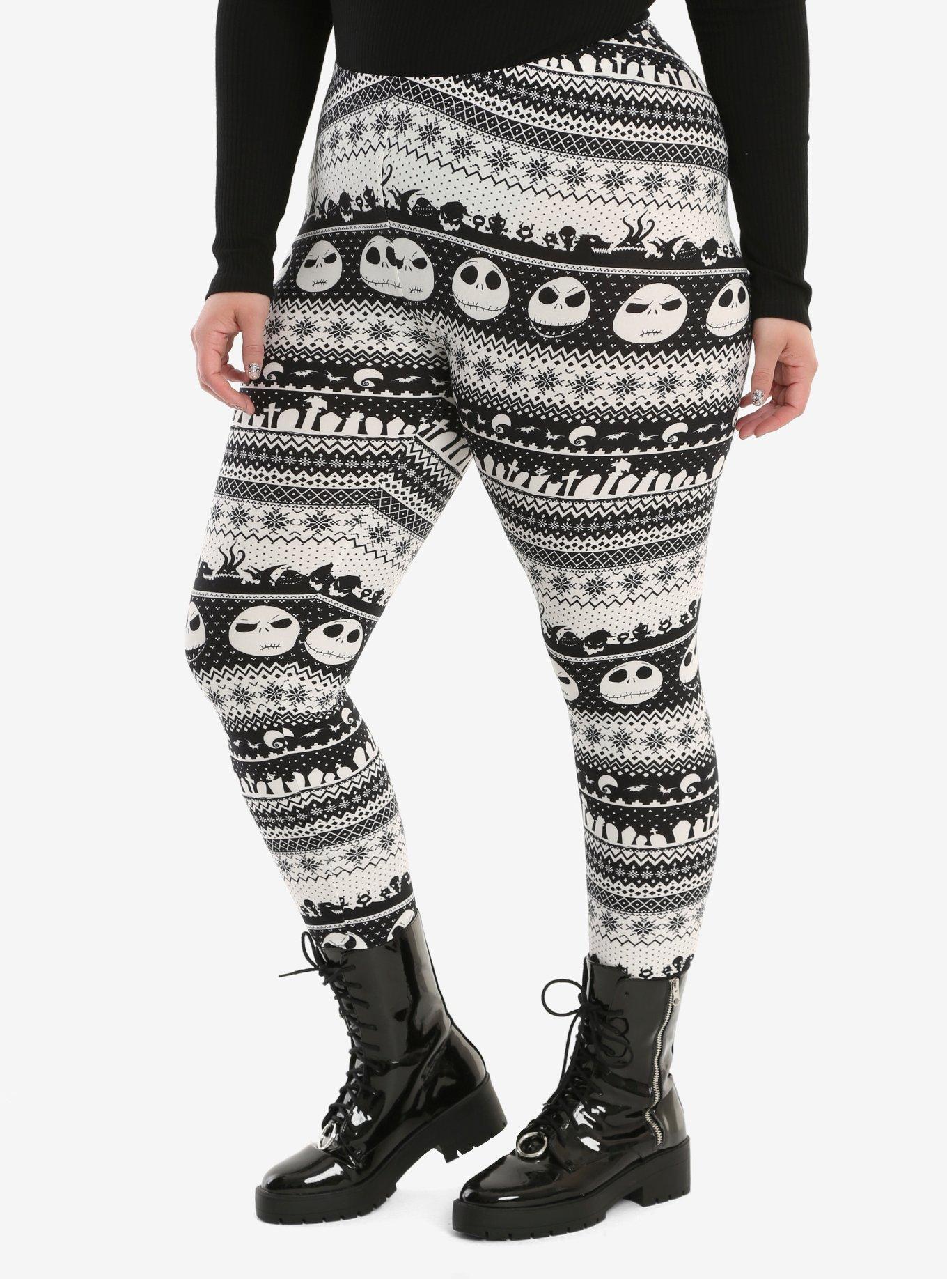 The Nightmare Before Christmas Jack Fair Isle Leggings Plus Size, WHITE, hi-res