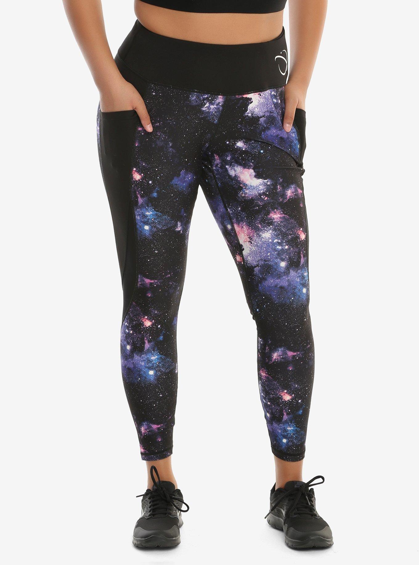 Galaxy Print Active Pants Plus Size, MULTI, hi-res