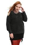 Faded Black Cold Shoulder Girls Sweatshirt Plus Size, RAINBOW, hi-res