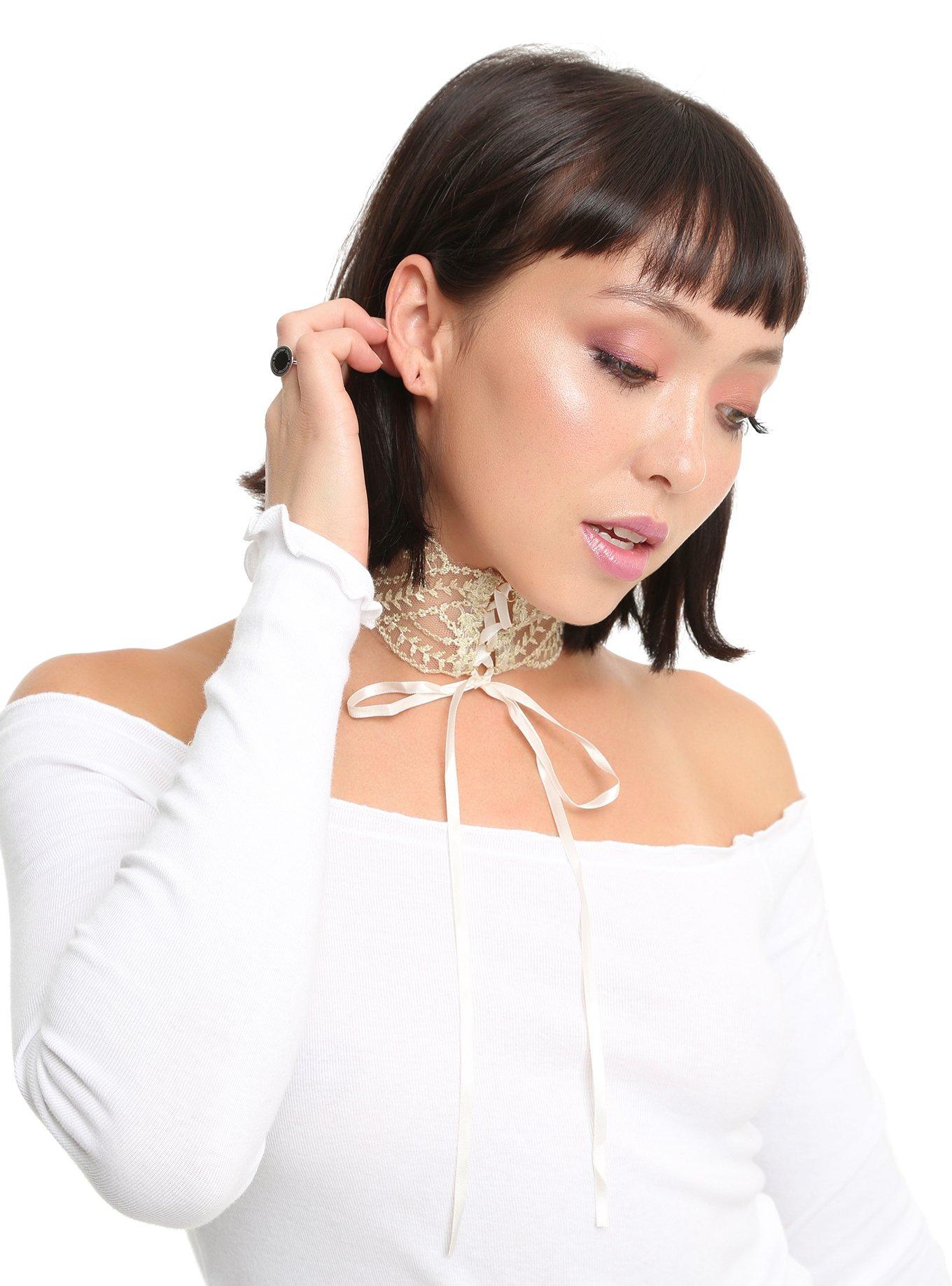 Ivory Lace Corset Choker, , hi-res