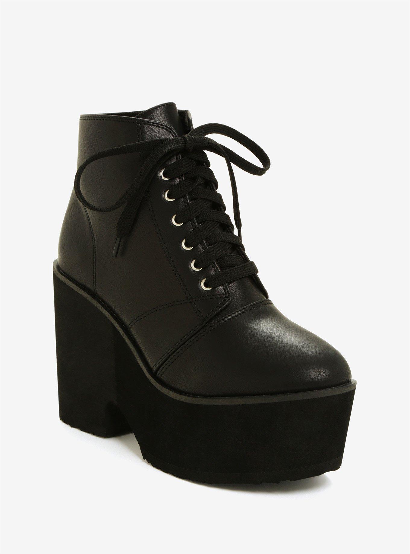 Black Faux Leather Platform Booties, BLACK, hi-res