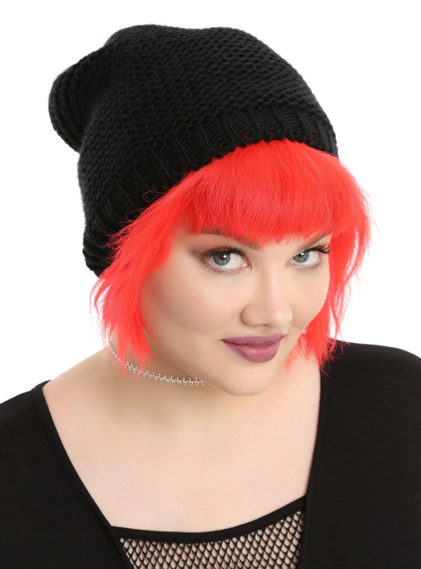 Oversized Black Heavy Knit Slouch Beanie, , hi-res