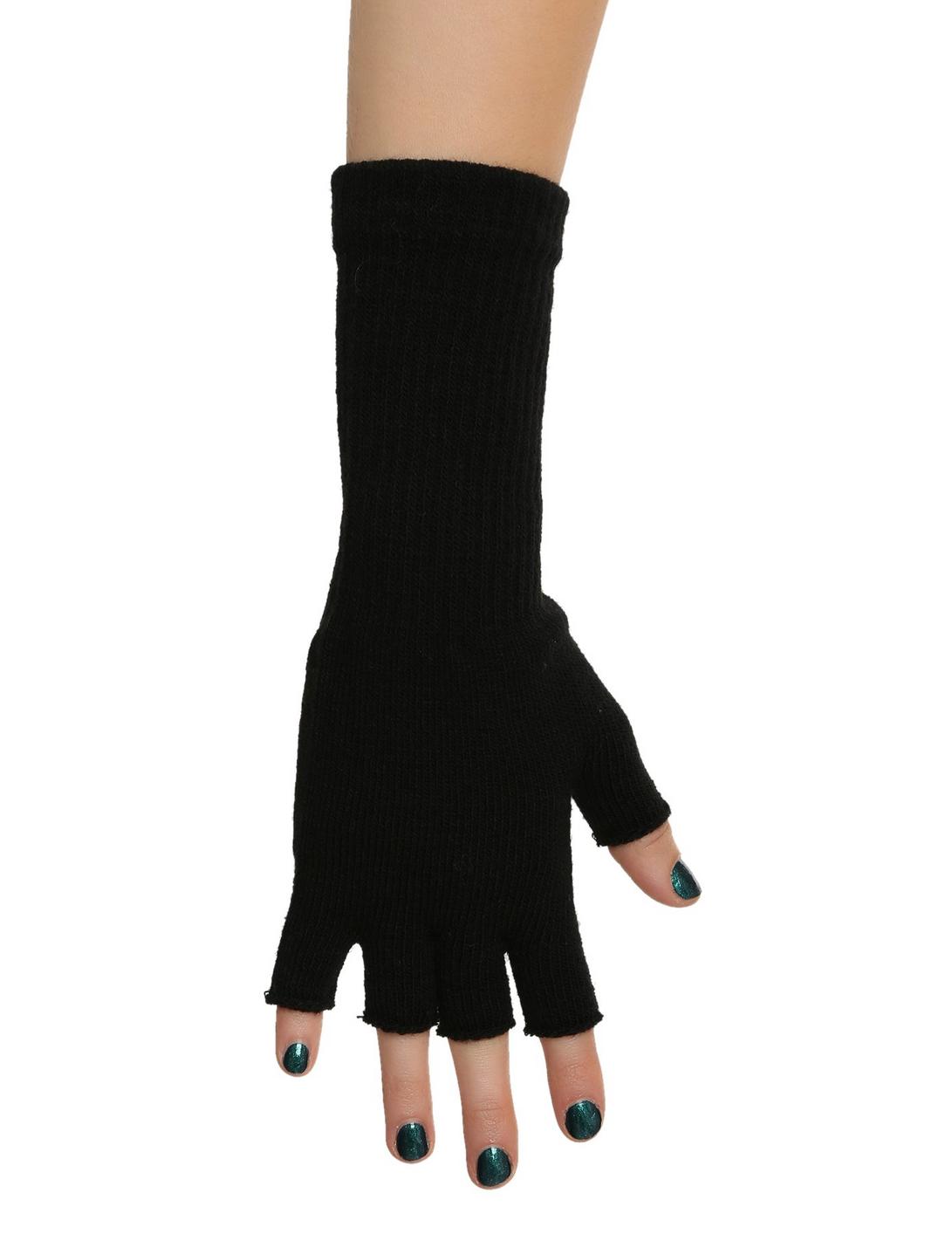 Black Extended Cuff Fingerless Gloves, , hi-res