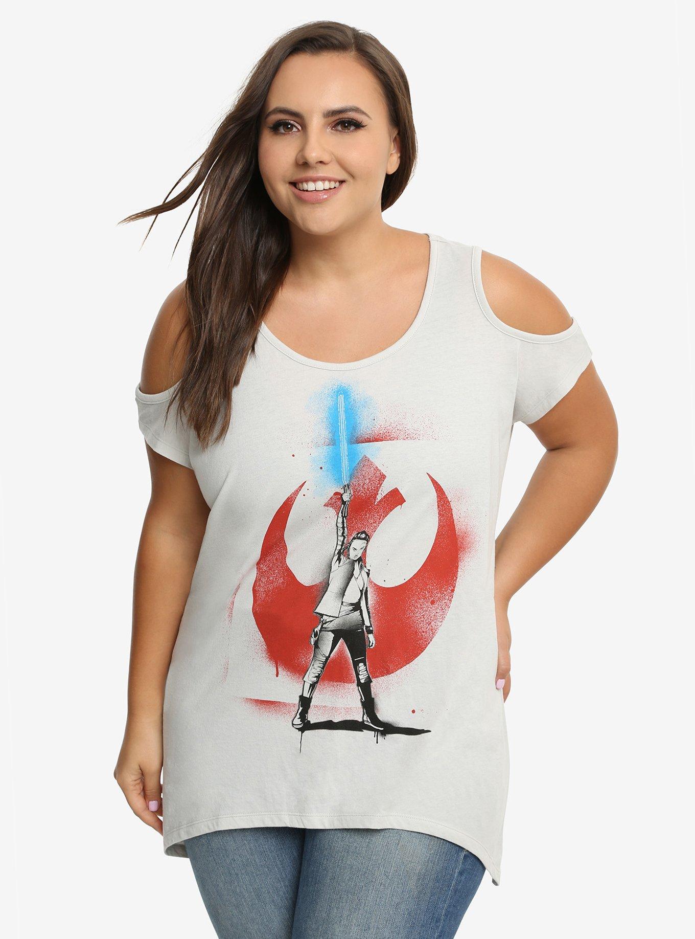 Star Wars: The Last Jedi Rey Resistance Cold Shoulder Top Plus Size, MULTI, hi-res