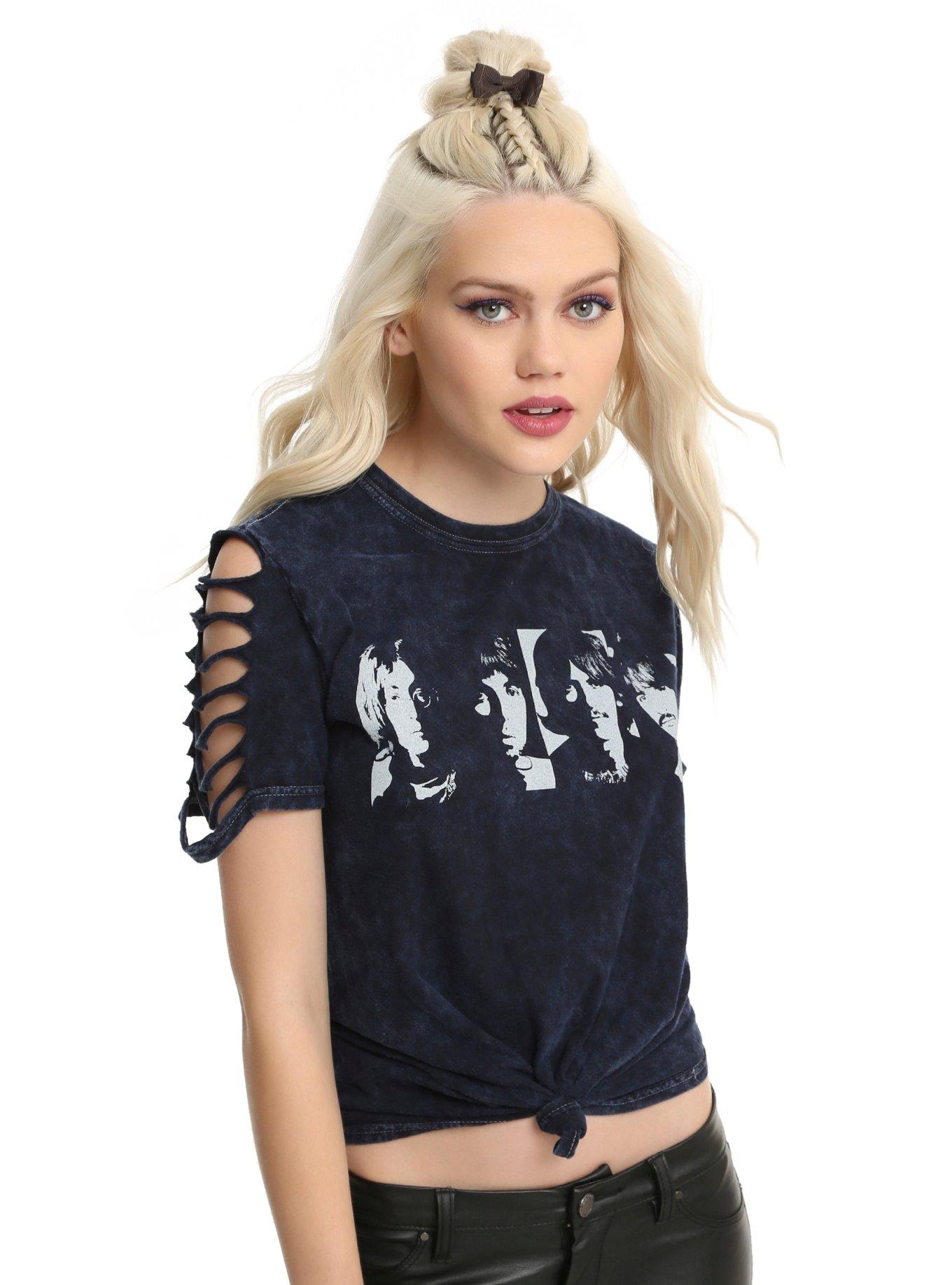 The Beatles Tie Front Tie Dye Girls T-Shirt, BLACK, hi-res