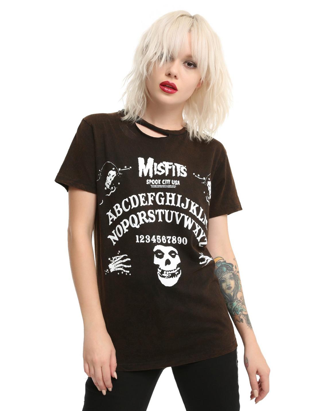 Misfits Spirit Board Mineral Wash Slashed Collar Girls T-Shirt, BLACK, hi-res