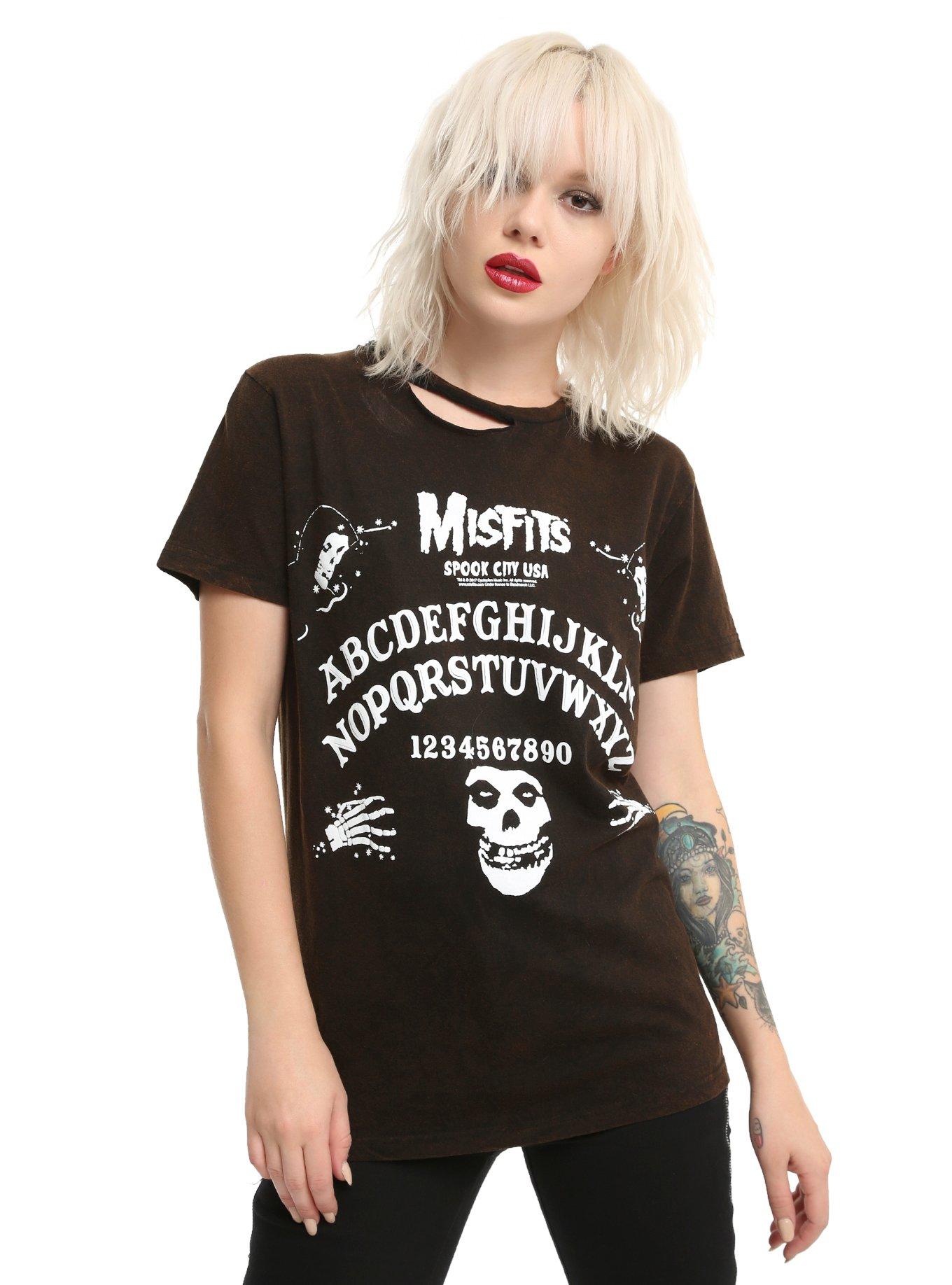 Misfits Spirit Board Mineral Wash Slashed Collar Girls T-Shirt, BLACK, hi-res