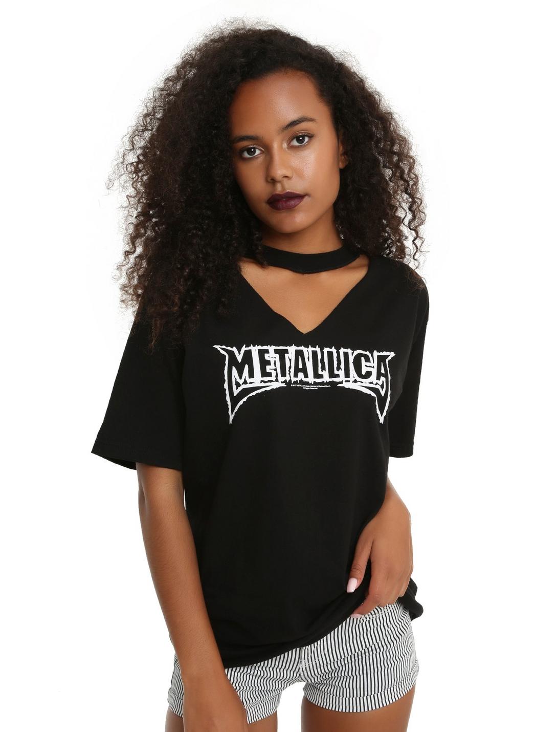 Metallica V Cutout Choker Girls T-Shirt, BLACK, hi-res