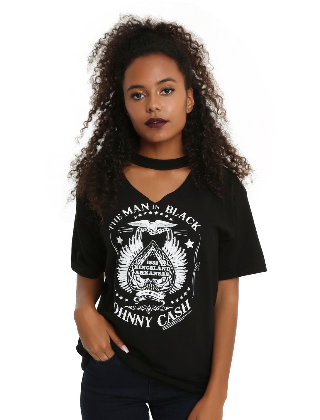 Johnny Cash V Cutout Choker Girls T-Shirt, BLACK, hi-res