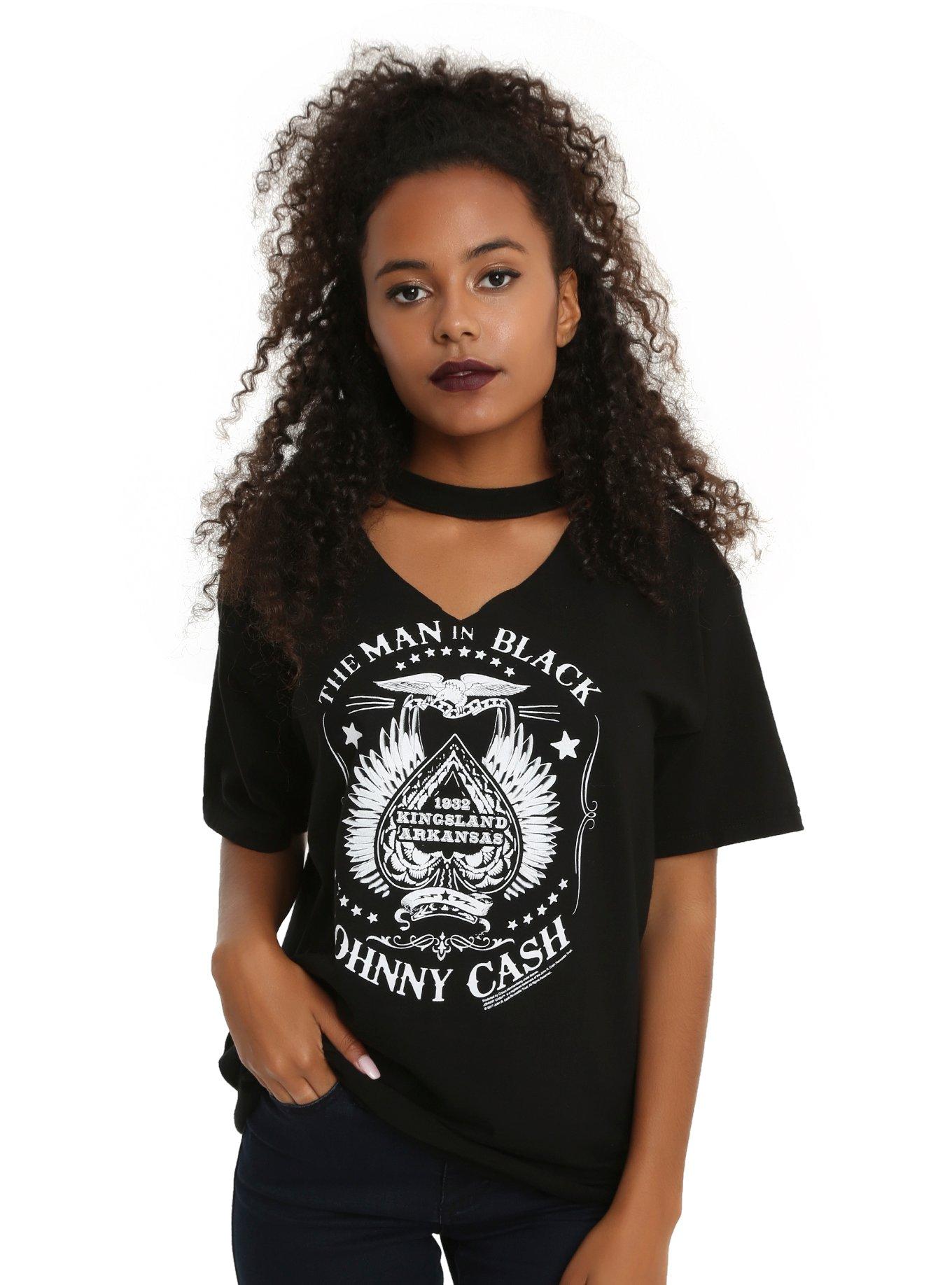 Johnny Cash V Cutout Choker Girls T-Shirt, BLACK, hi-res