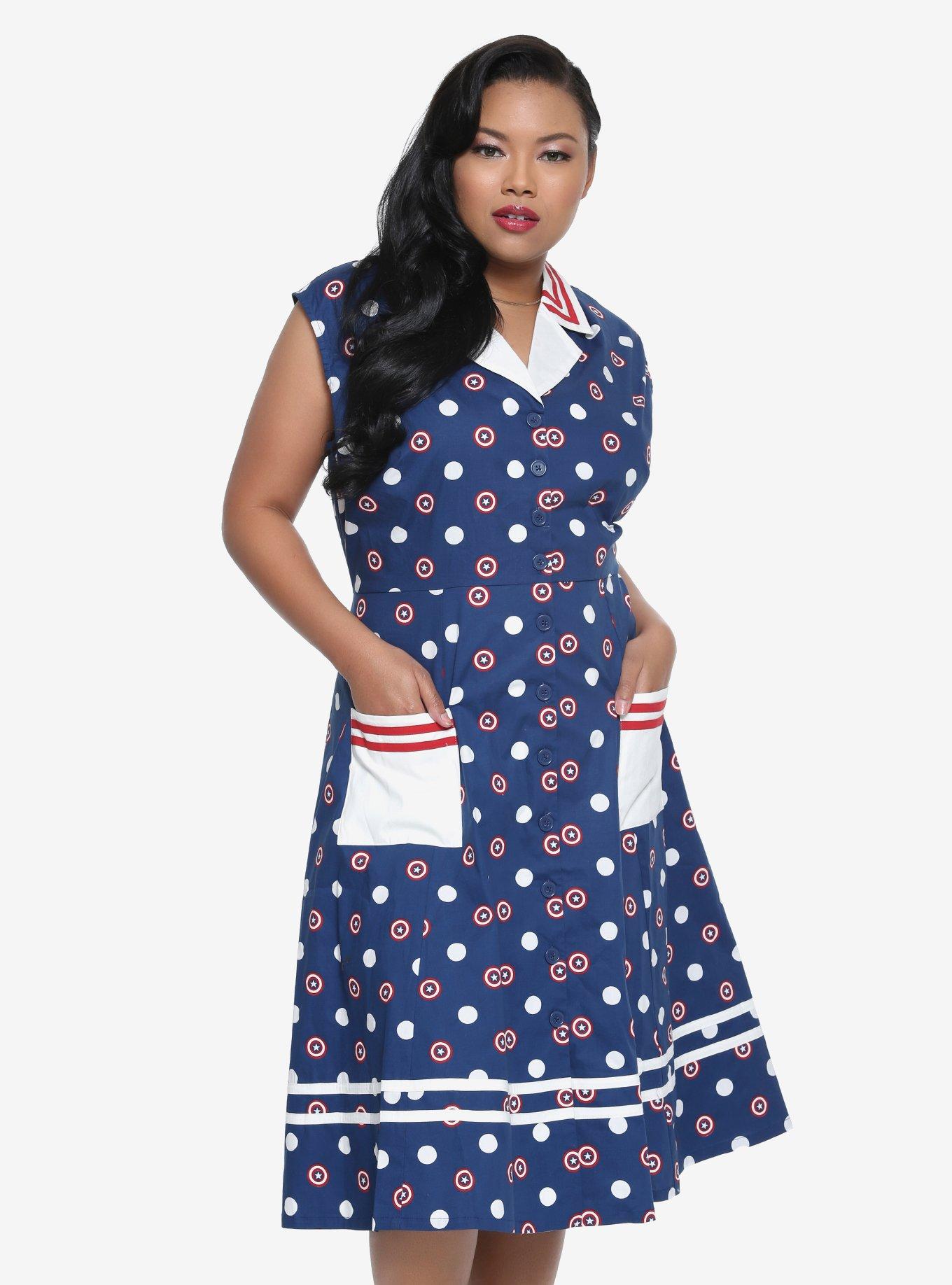 Marvel Captain America Retro Button-Front Dress Plus Size, MULTI, hi-res