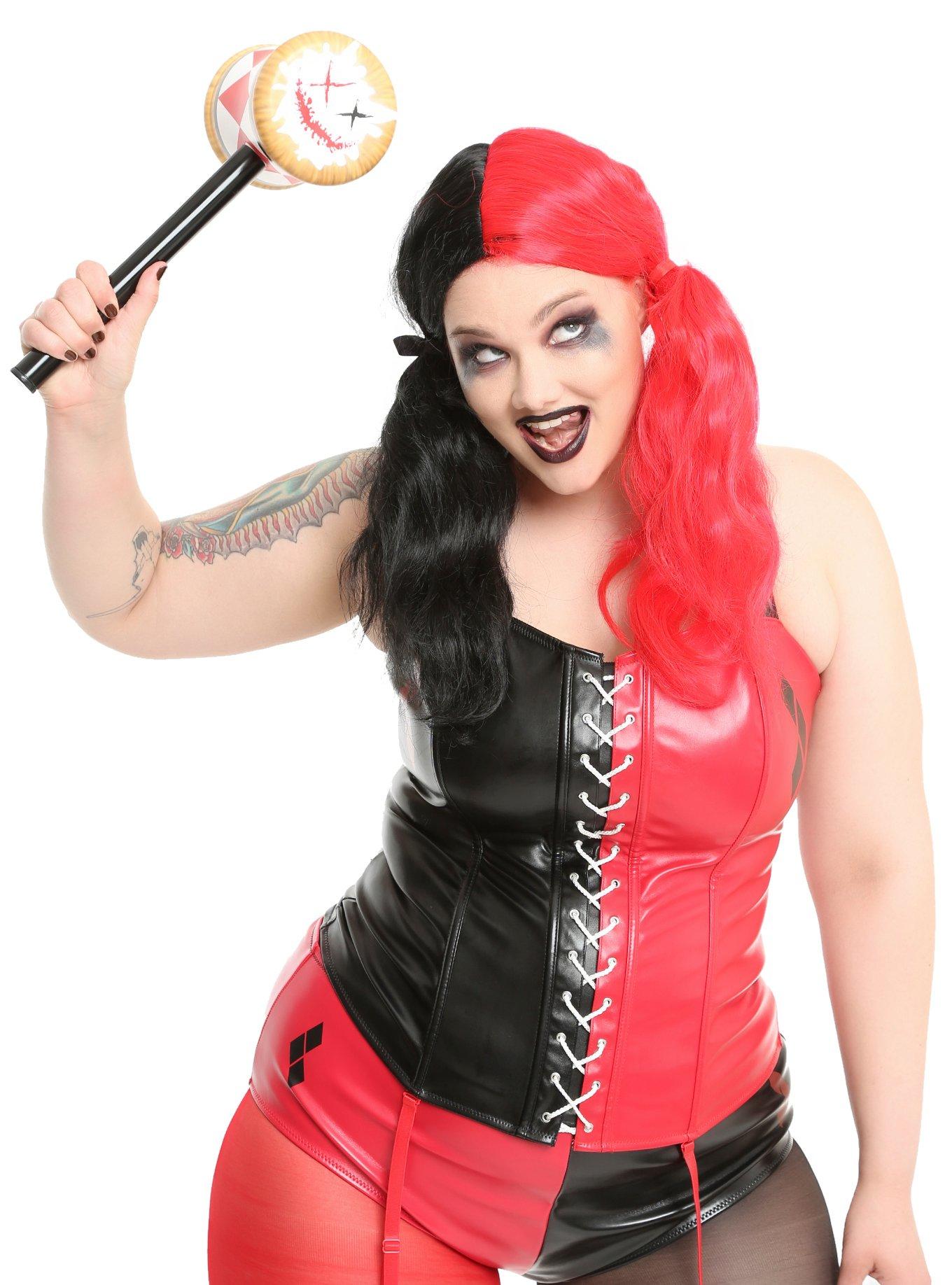 DC Comics Harley Quinn Lace-Up Corset Plus Siz, RED, hi-res
