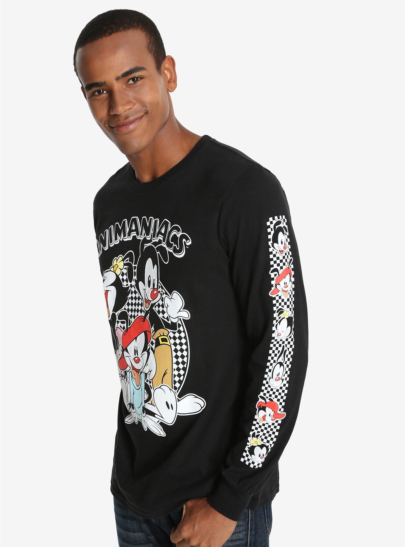 Animaniacs Checkered Long-Sleeve T-Shirt, BLACK, hi-res