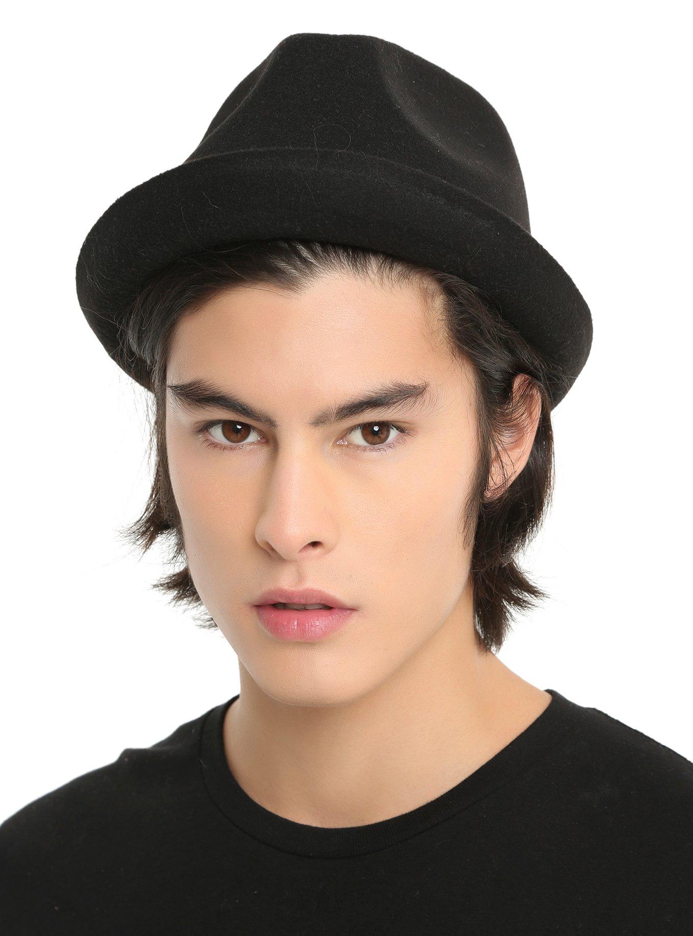 Black Turned Up Brim Fedora, , hi-res