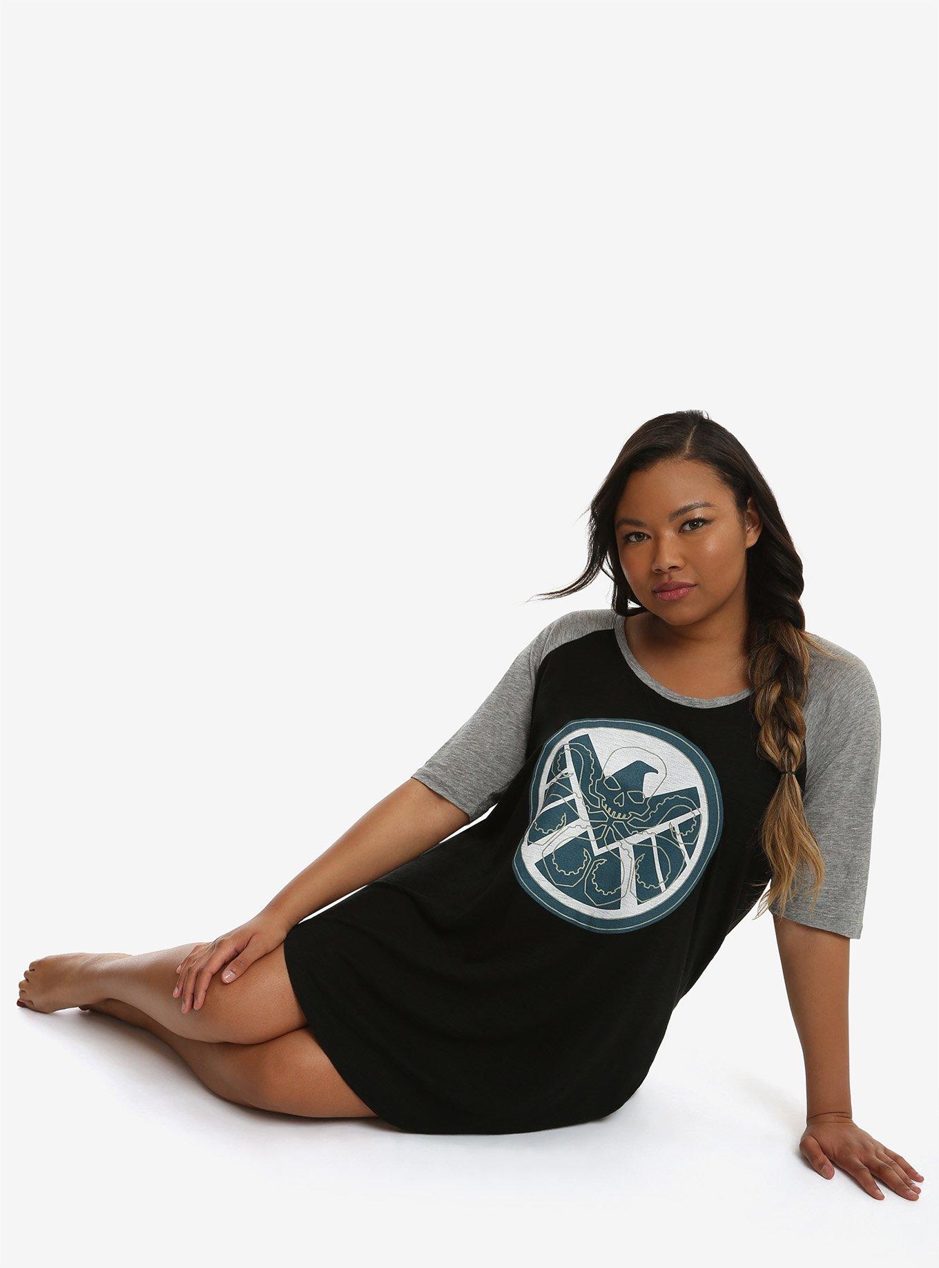 Marvel The Avengers SHIELD Hydra Dark Sleeper Agent Glow-In-The-Dark Sleep T-Shirt Plus Size, MULTI, hi-res
