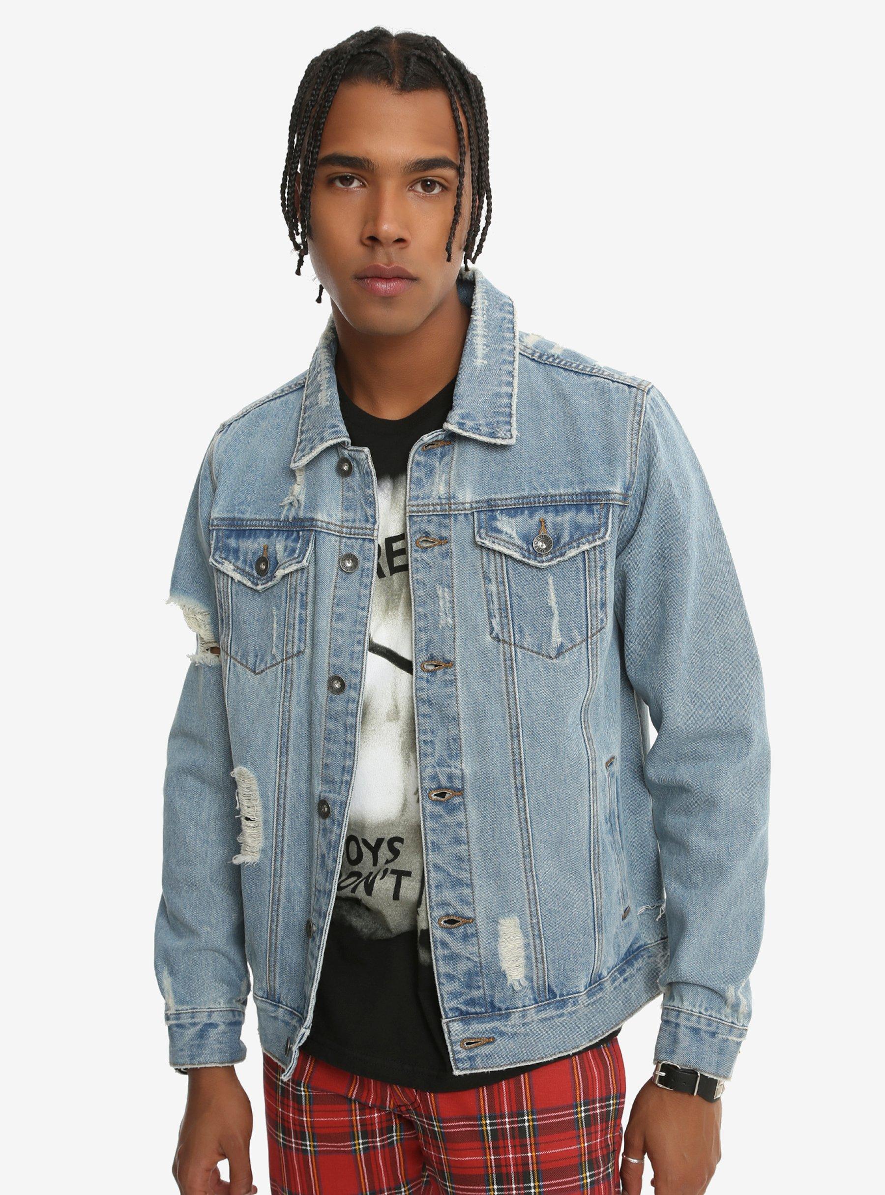 XXX RUDE Light Indigo Destructed Denim Jacket, BLUE, hi-res