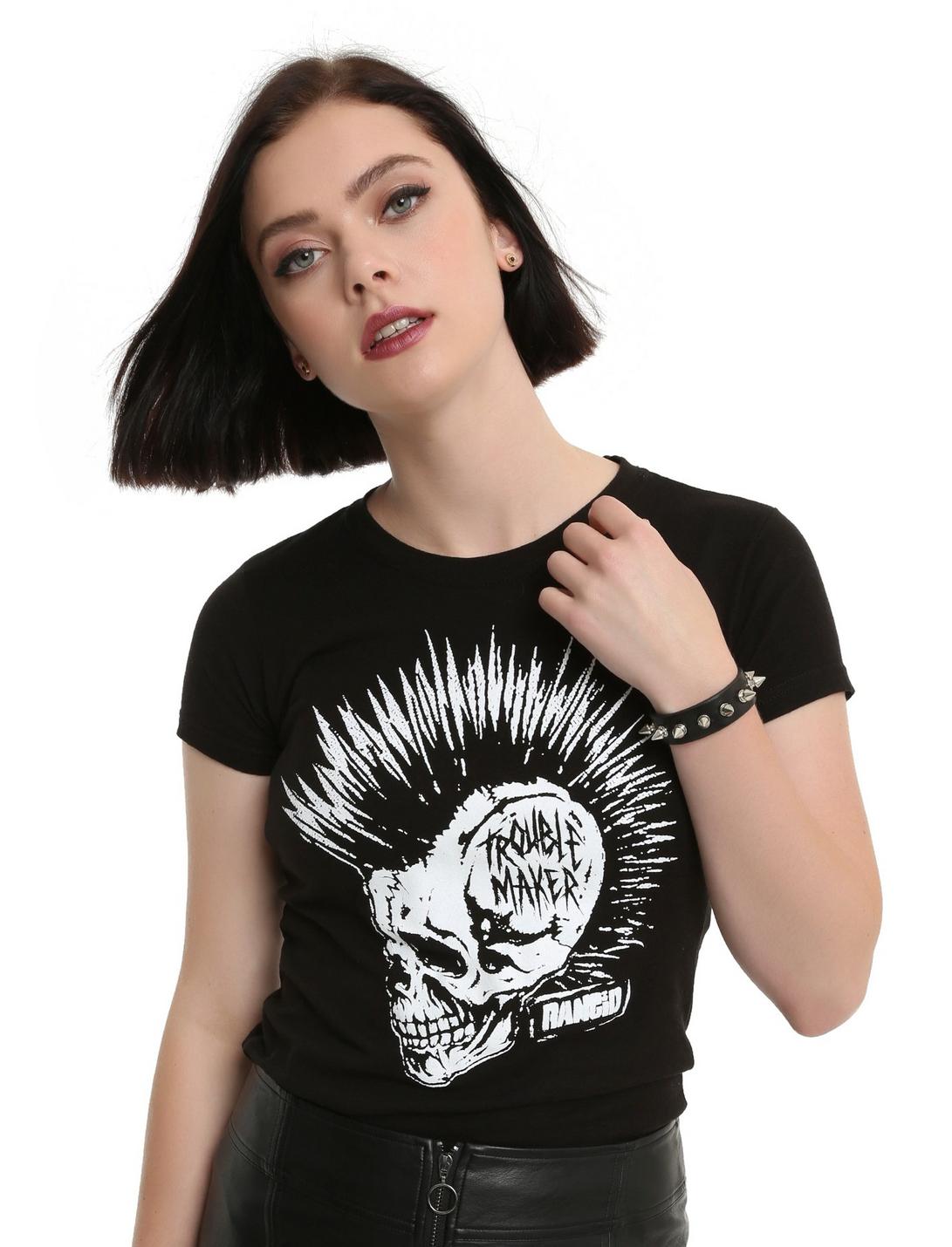 Rancid Troublemaker Mohawk Skull Girls T-Shirt, BLACK, hi-res