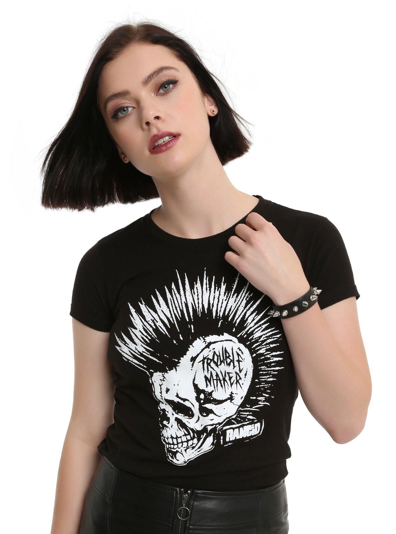 Rancid Troublemaker Mohawk Skull Girls T-Shirt, BLACK, hi-res