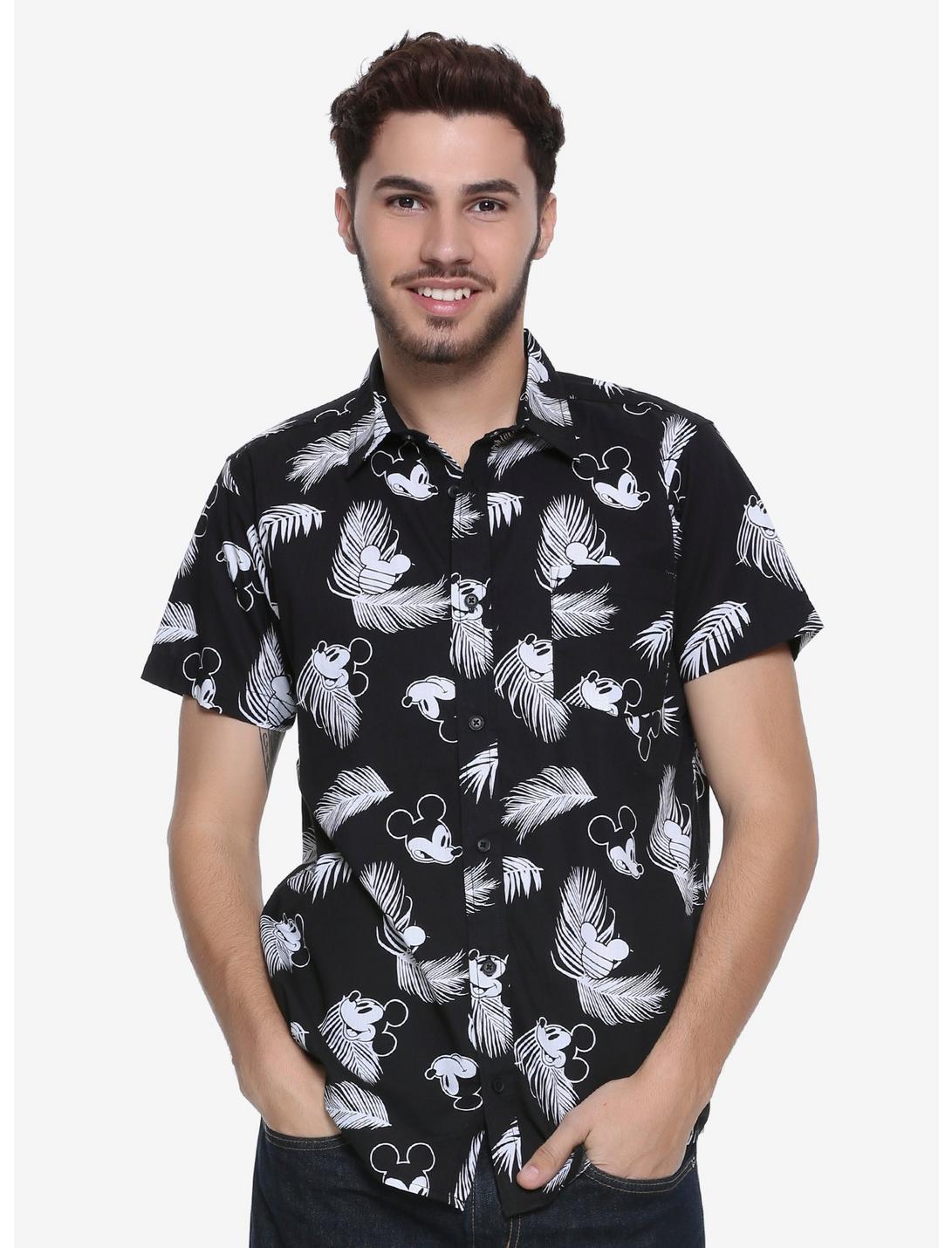 Disney Mickey Mouse Tonal Tropical Woven Button-Up - BoxLunch Exclusive, BLACK, hi-res