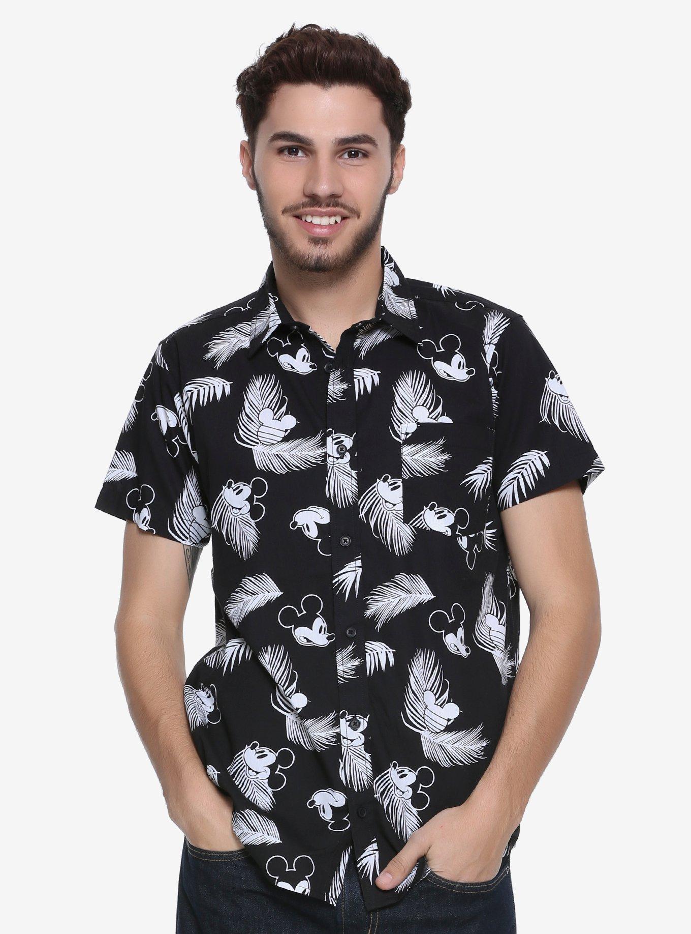 Disney Mickey Mouse Tonal Tropical Woven Button-Up - BoxLunch Exclusive, BLACK, hi-res