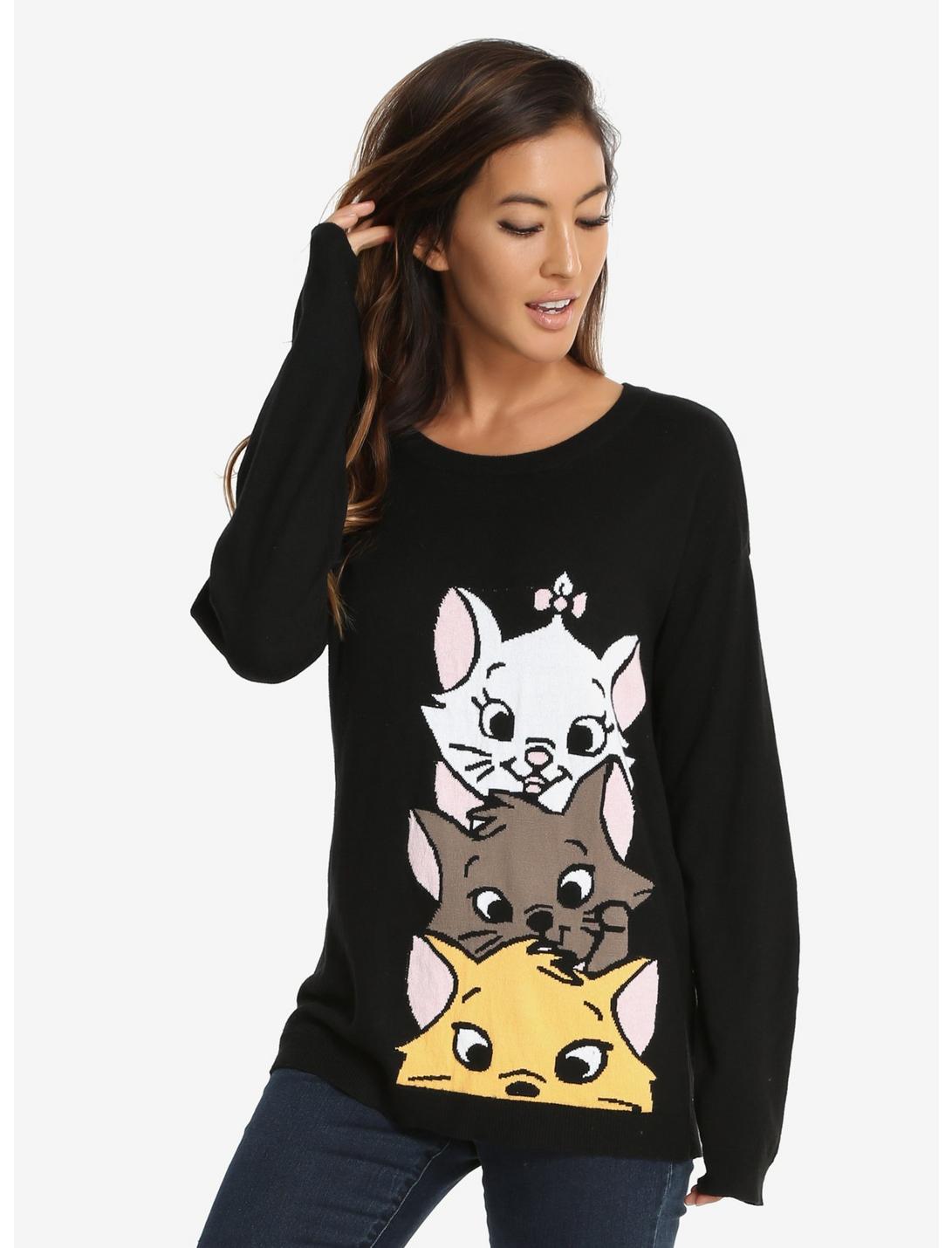 Disney The Aristocats Kittens Womens Crewneck Sweater - BoxLunch Exclusive, BLACK, hi-res