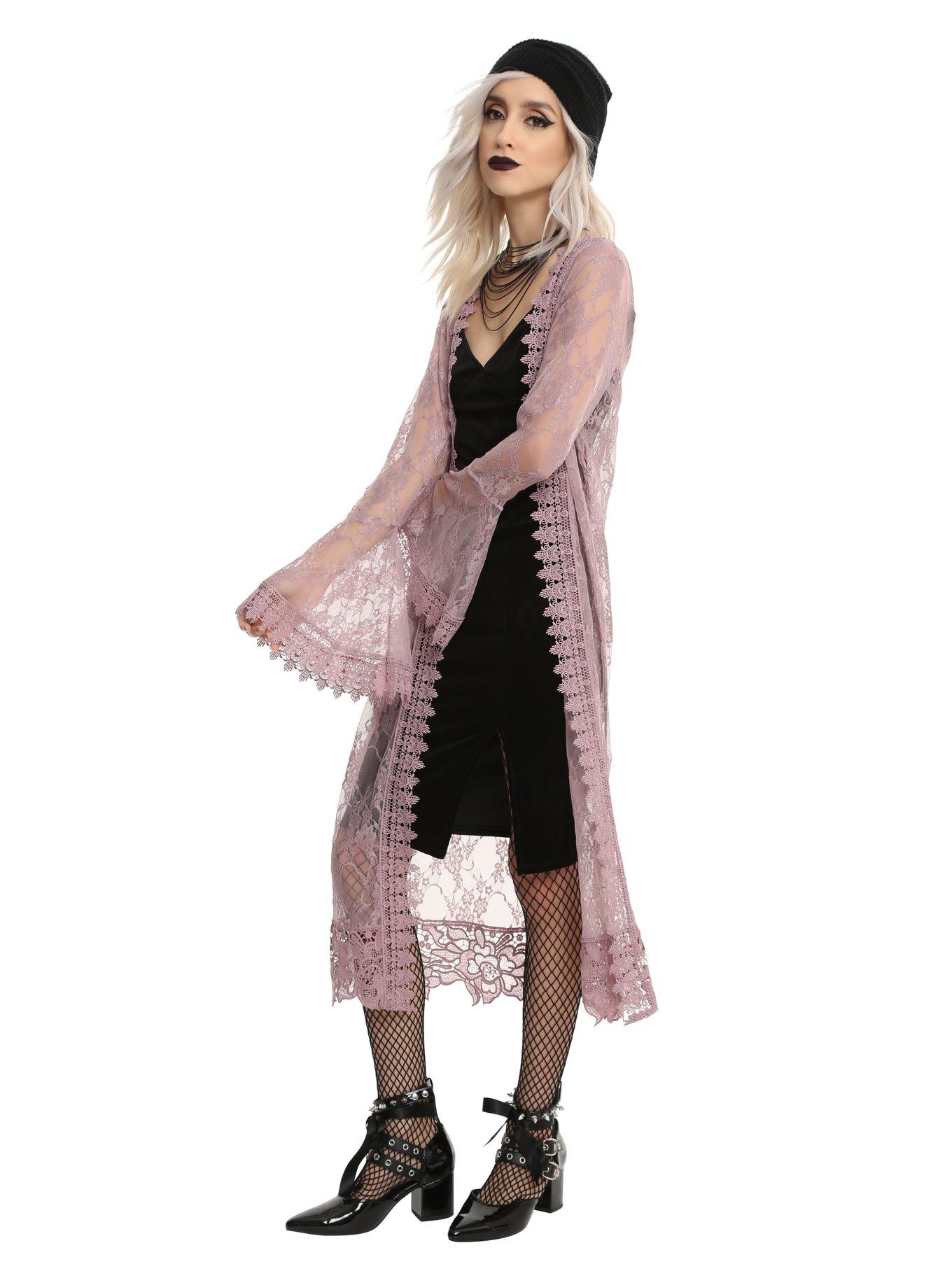 Plum Lace Duster Kimono, PLUM, hi-res