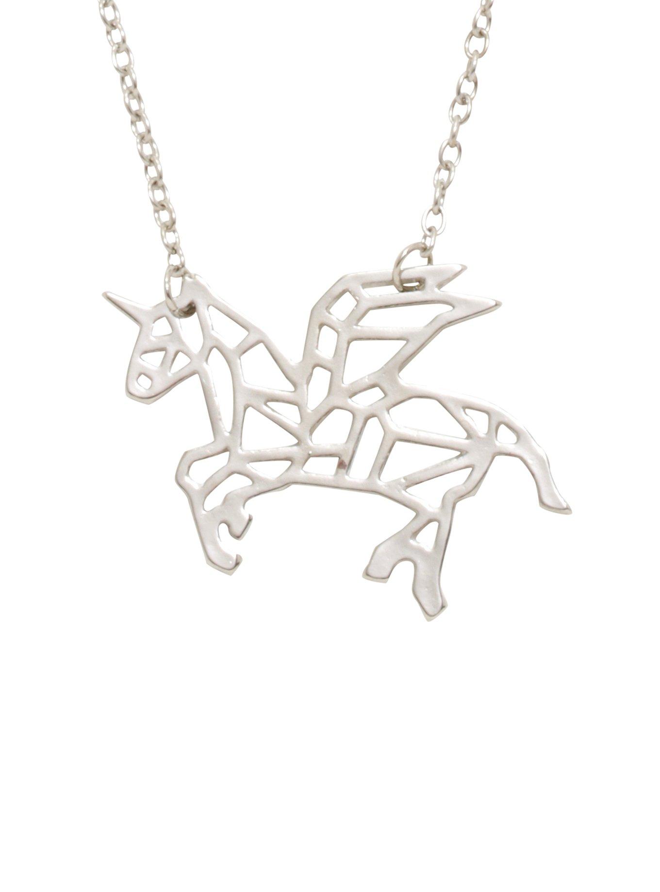 Geometric Unicorn Alicorn Faceted Necklace, , hi-res