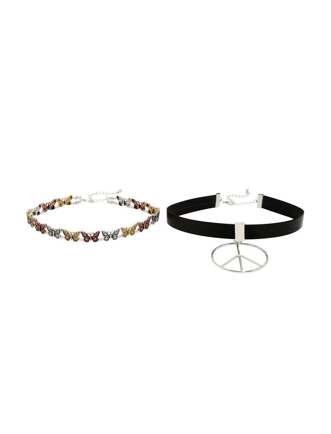 Peace Sign Metal Butterfly Choker Set, , hi-res