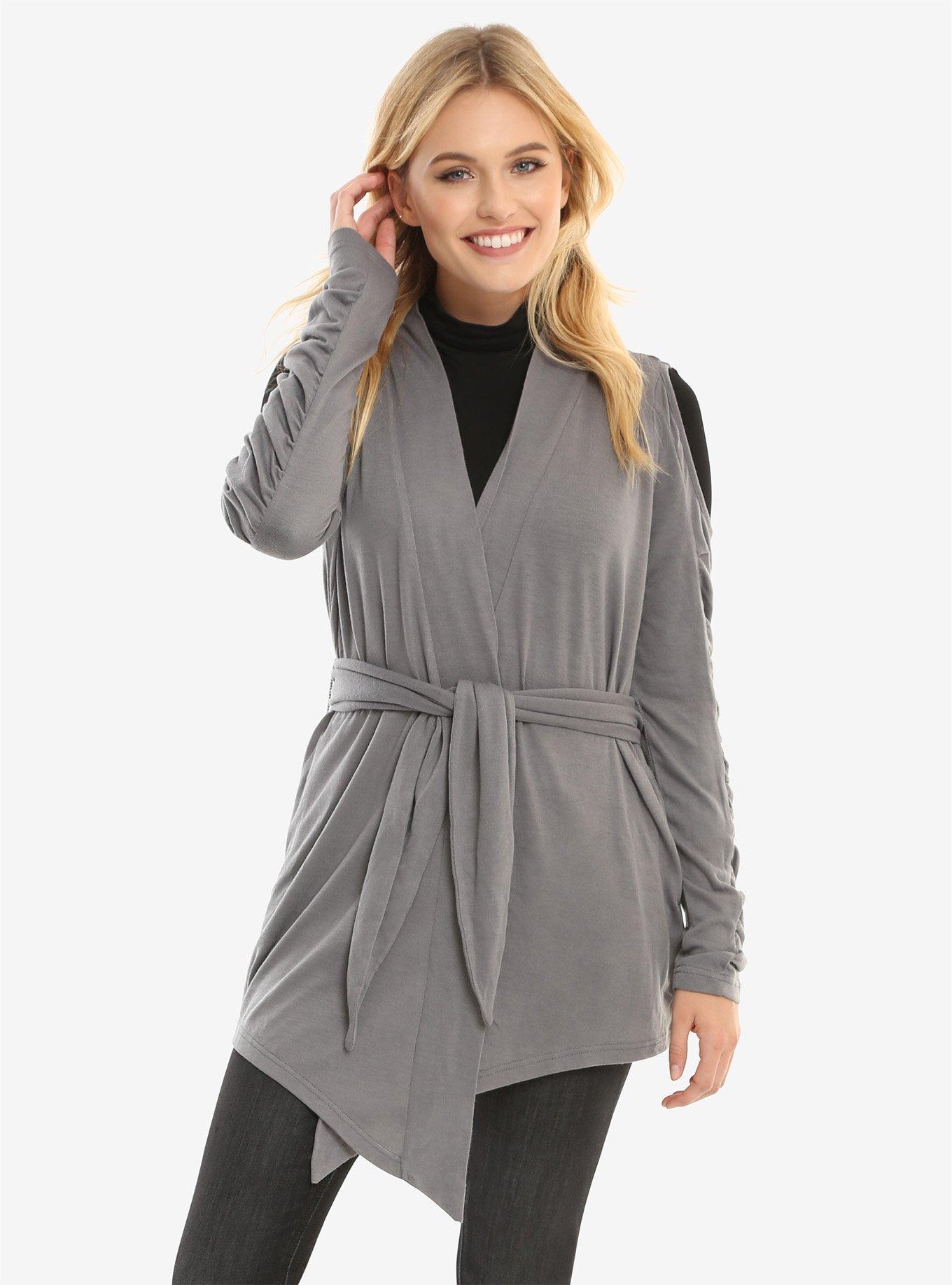 Her Universe Star Wars: The Last Jedi Rey Grey Cold Shoulder Cardigan, GREY, hi-res