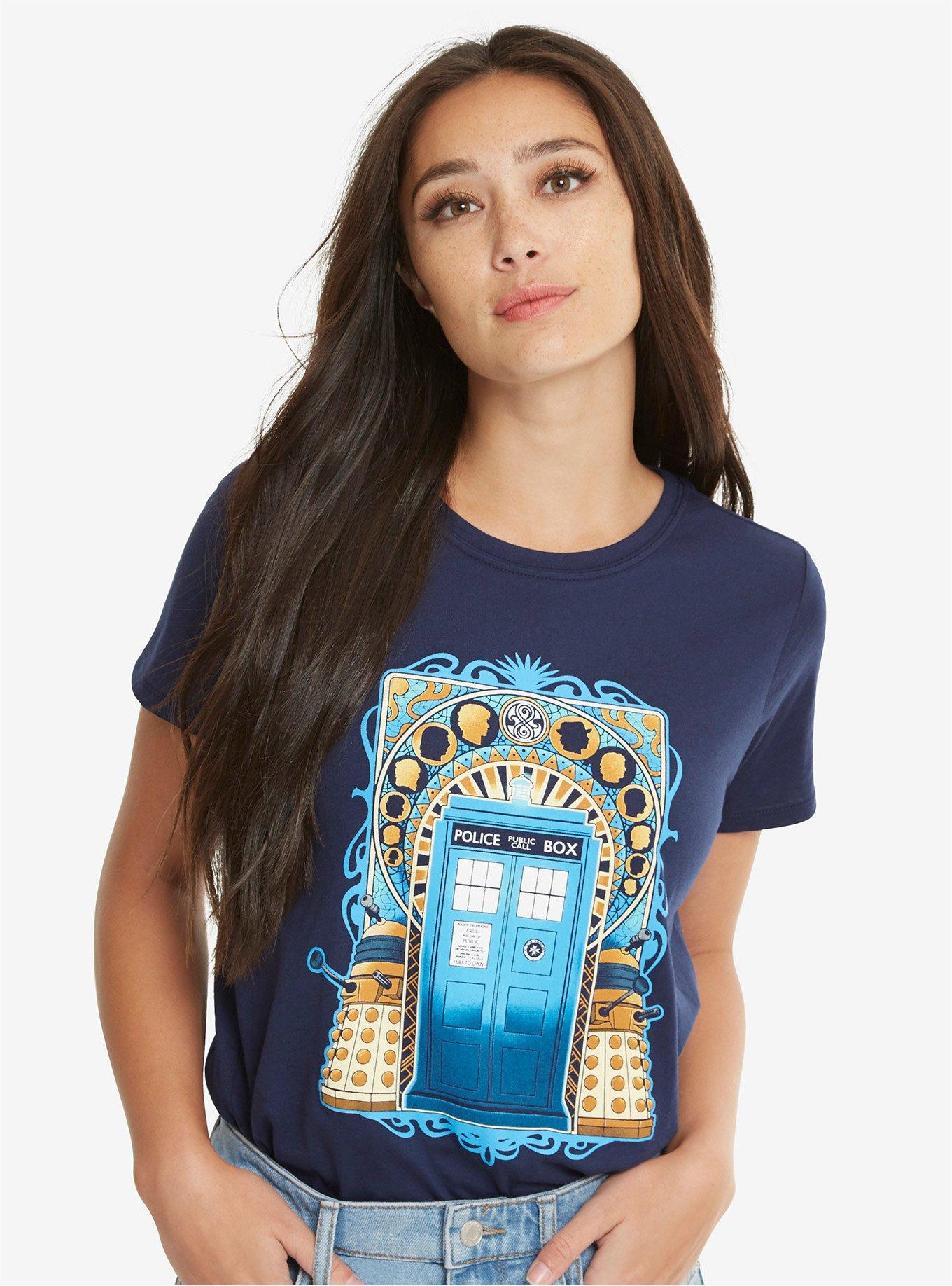 Doctor Who Art Nouveau TARDIS & Daleks T-Shirt, BLUE, hi-res