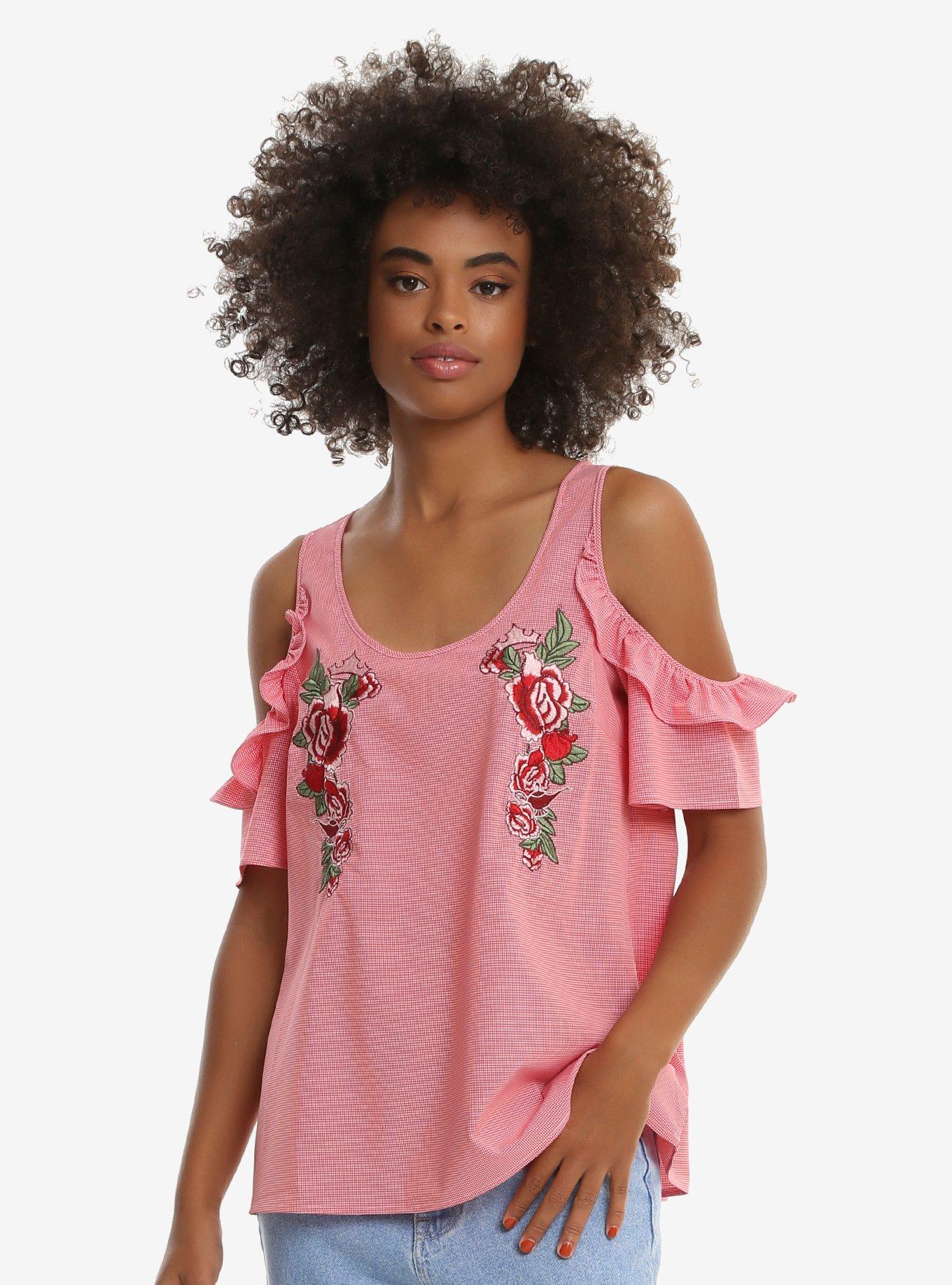 Disney Princess Cold Shoulder Top, RED, hi-res