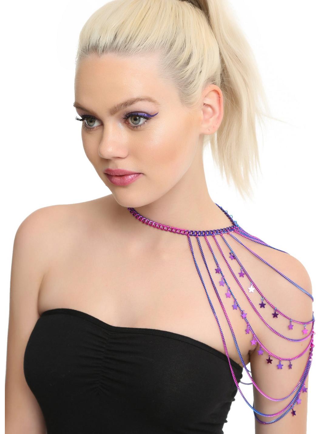 Blackheart Anodized One Shoulder Body Chain, , hi-res
