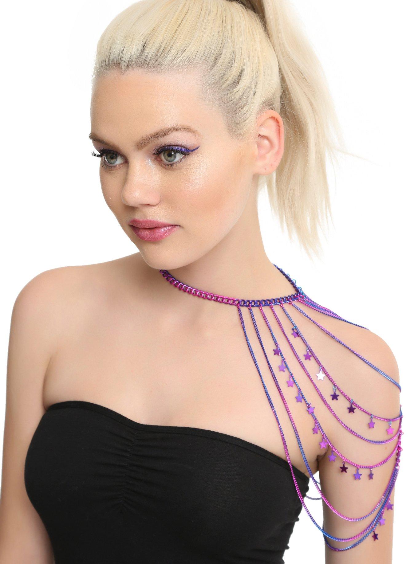 Blackheart Anodized One Shoulder Body Chain, , hi-res