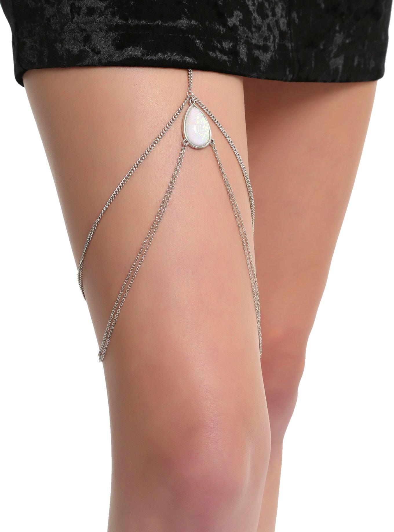 Blackheart Silver Tone Large Opal Leg Chain, , hi-res